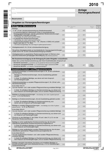 Anlage Vorsorgeaufwand 2010 - smartsteuer