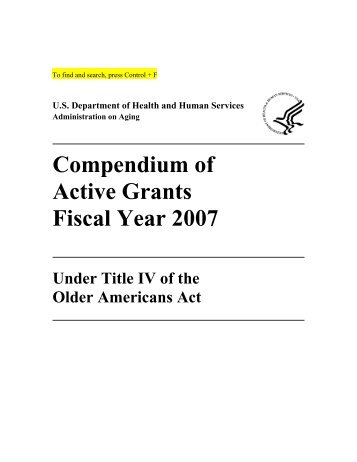 Compendium of Active Grants FY 2007 - Administration on Aging