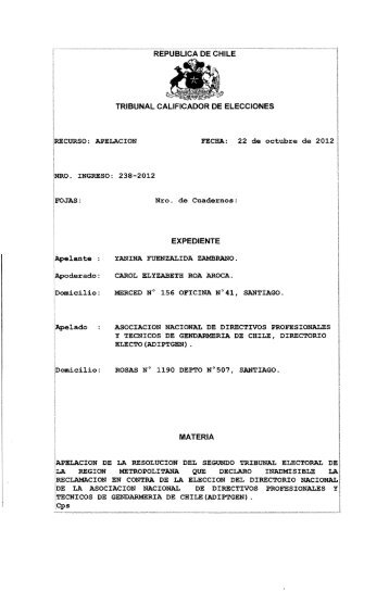 Rol 238-2012 ADIPTGEN - Tribunal Calificador de Elecciones
