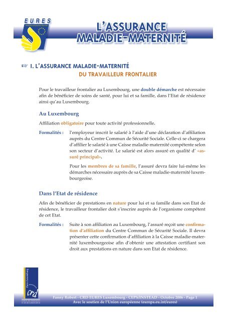 l'assurance maladie-maternité - Eures