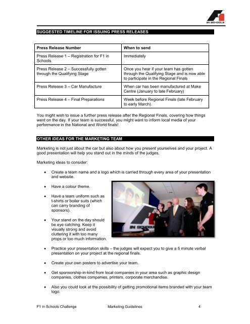 Marketing Guidelines for Teams - F1 in Schools