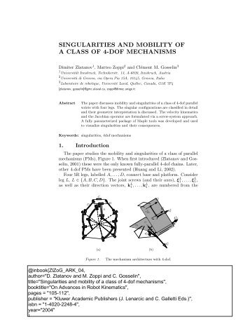 singularities and mobility of a class of 4-dof mechanisms