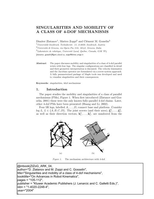 singularities and mobility of a class of 4-dof mechanisms