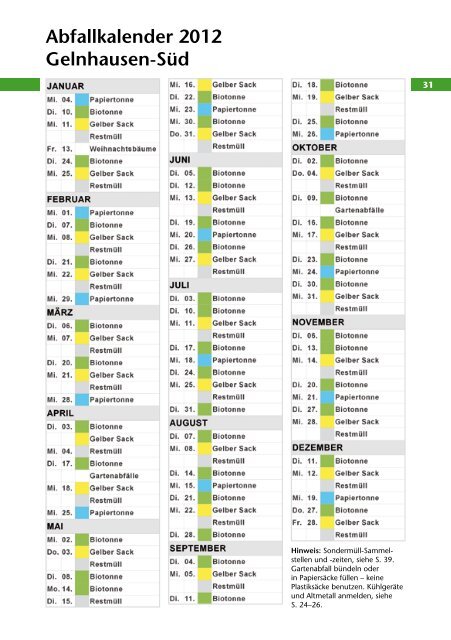 Abfallkalender 2012 Gelnhausen-Süd