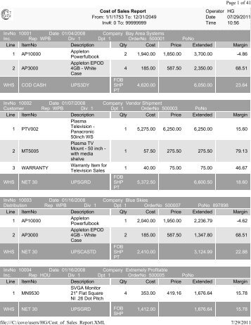 Cost of Sales Report From: 1/1/1753 To: 12/31/2049 ... - Cove Systems