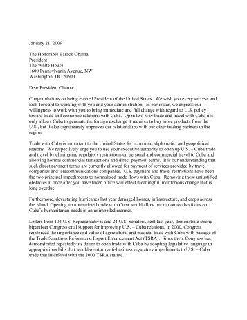 Coalition Letter to President Barack Obama on Cuba Trade, Jan. 21 ...