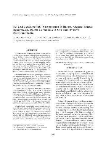 P63 and Cytokeratin8/18 Expression in Breast, Atypical Ductal ... - NCI