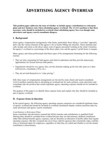 [Position Paper] Advertising Agency Overhead