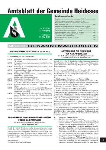 Amtliches - BeKANNtmAchUNGeN - Gemeinde Heidesee