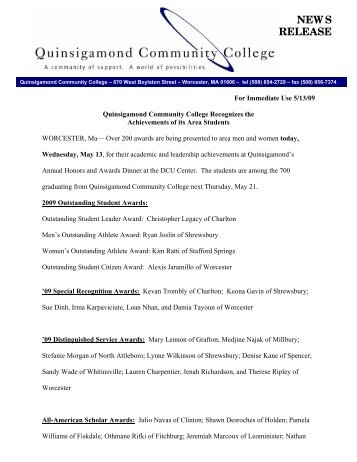 Honors and Awards - Quinsigamond Community College