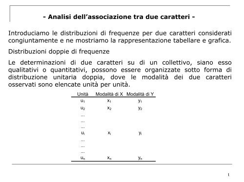 - Analisi dell'associazione tra due caratteri - Introduciamo le ...