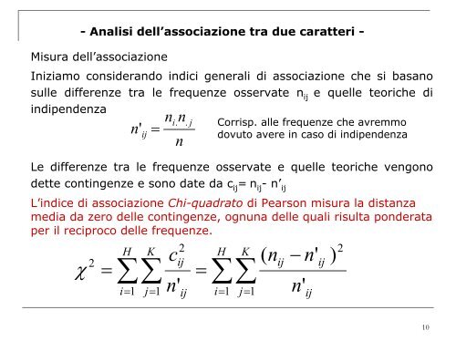 - Analisi dell'associazione tra due caratteri - Introduciamo le ...