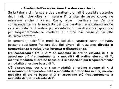 - Analisi dell'associazione tra due caratteri - Introduciamo le ...