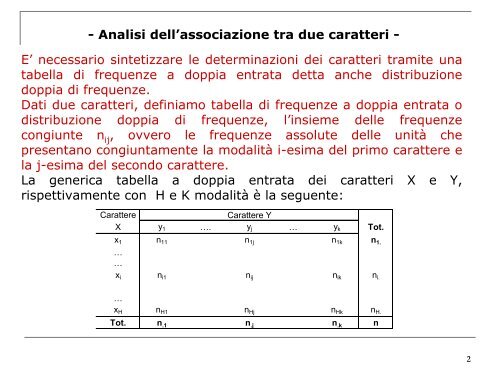 - Analisi dell'associazione tra due caratteri - Introduciamo le ...