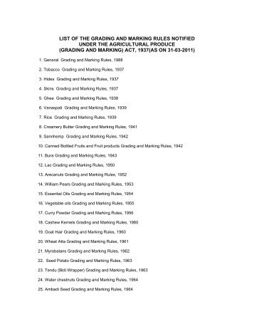 LIST OF THE GRADING AND MARKING RULES ... - Agmarknet