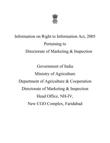 Information on Right to Information Act, 2005 Pertaining ... - Agmarknet