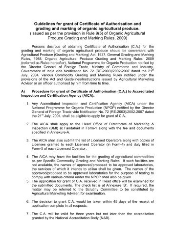 Guidelines for grant of Certificate of Authorisation and ... - Agmarknet