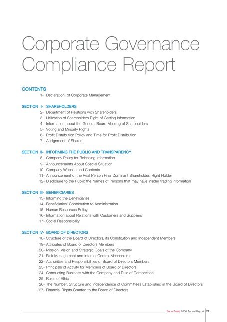 Corporate Governance Compliance Report - Zorlu Enerji