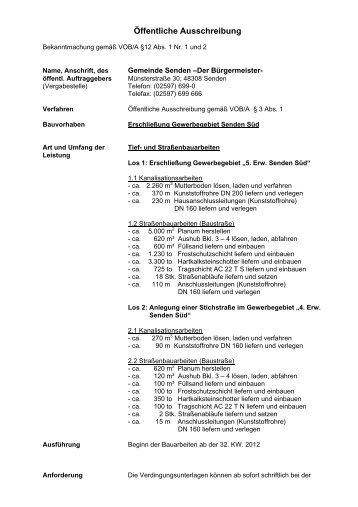 Öffentliche Ausschreibung - Gemeinde Senden