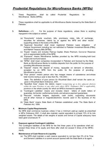 Prudential Regulations for Microfinance Banks - Banking with the ...