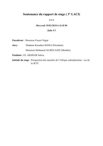 Soutenance du rapport de stage ( 3Â° LACI) +++ - Institut SupÃ©rieur ...