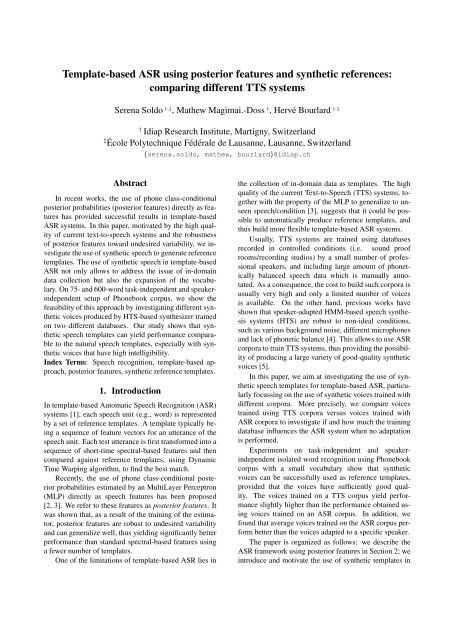 Template-based ASR using posterior features and synthetic ...