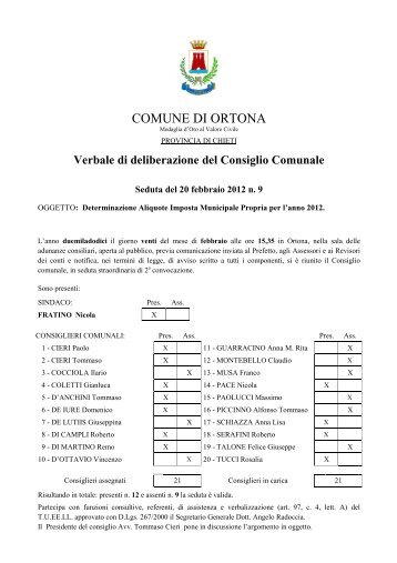 Verbale di deliberazione del Consiglio Comunale - Comune di Ortona