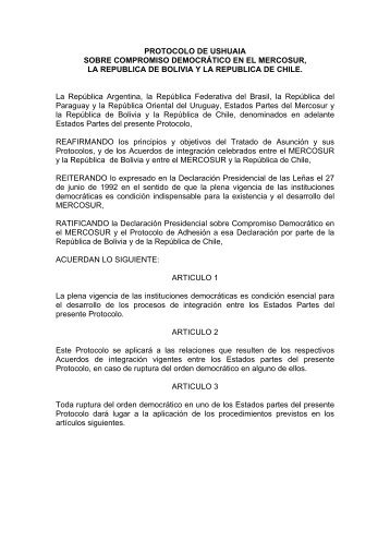 Protocolo de Ushuaia sobre Compromiso DemocrÃ¡tico - Mercosur