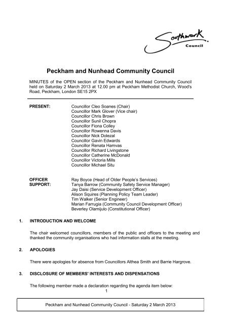 Peckham and Nunhead Community Council - Meetings, agendas ...