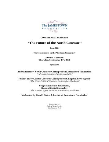“The Future of the North Caucasus” - The Jamestown Foundation
