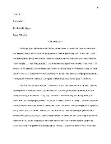 Sample 102 essay on "The Lottery"