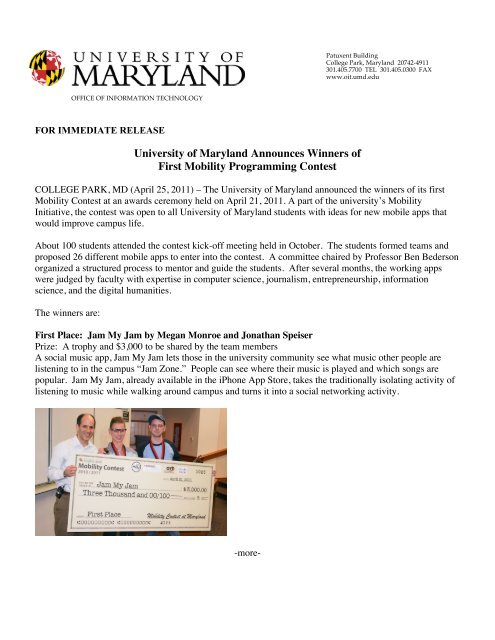 University Of Maryland Announces Winners Of First Mobility