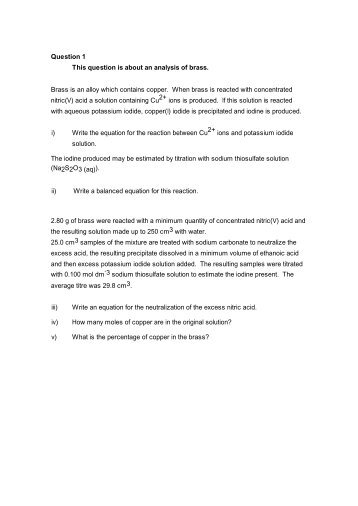 Question 1 This question is about an analysis of ... - PianetaChimica