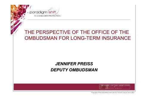 the perspective of the office of the ombudsman for long-term insurance