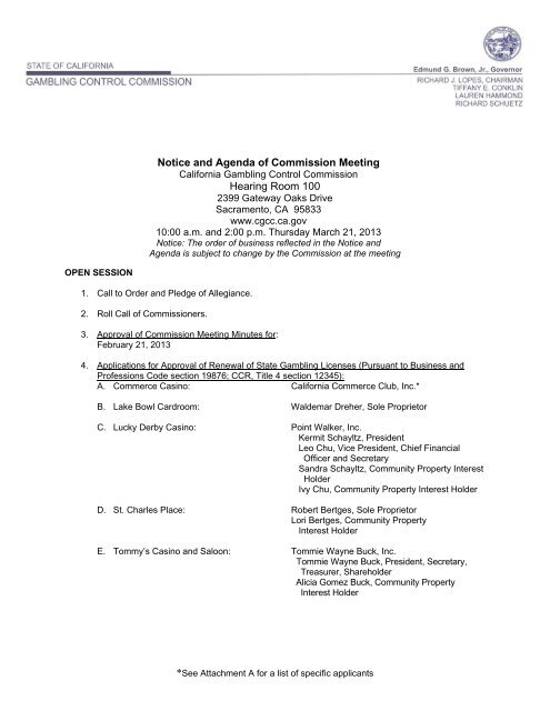 Agenda March 21, 2013, Notice and Agenda of Commission Meeting