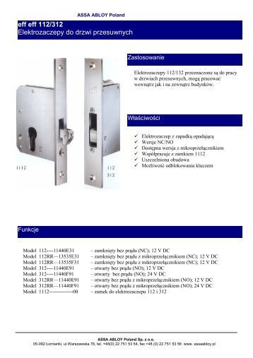 eff eff 112/312 Elektrozaczepy do drzwi przesuwnych