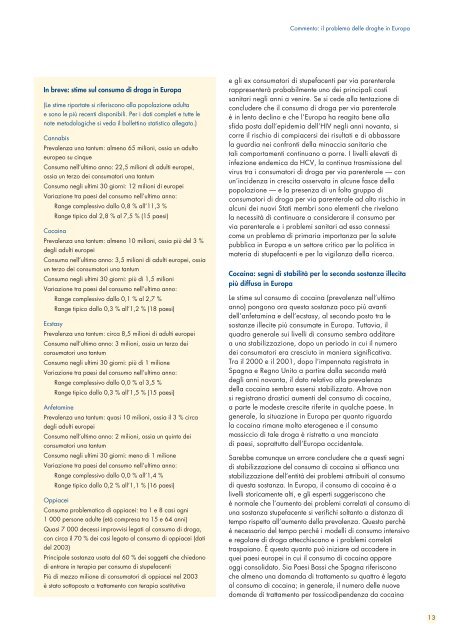 evoluzione del fenomeno della droga in europa - EMCDDA - Europa
