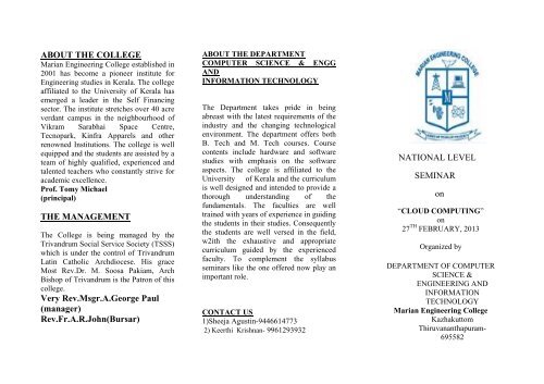 to download Brochure... - Marian Engineering College