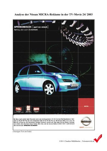 Analyse der Nissan MICRA-Reklame in der TV ... - Teleunterricht