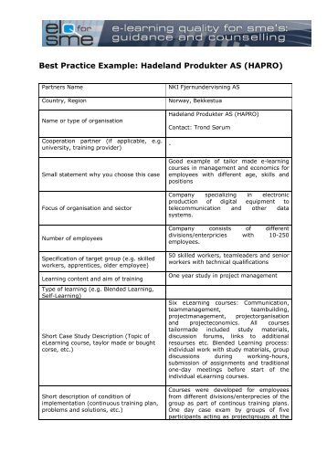 Best Practice Example: Hadeland Produkter AS (HAPRO) - Cecoa