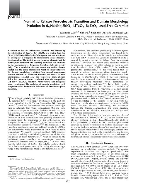 Normal to Relaxor Ferroelectric Transition and Domain Morphology ...