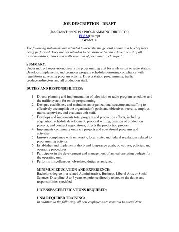 JOB DESCRIPTION - DRAFT - PRPD