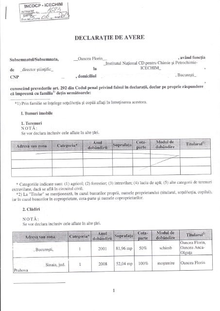 de DECLARATIE DE AVERE Florin- la ICECHIM- ,domiciliul