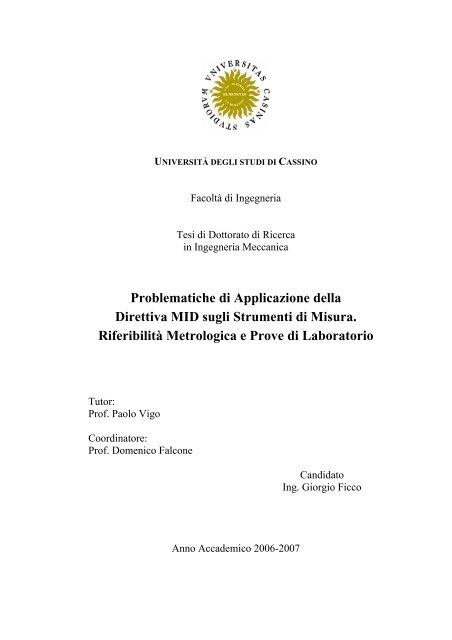 Problematiche di Applicazione della Direttiva MID sugli Strumenti di ...