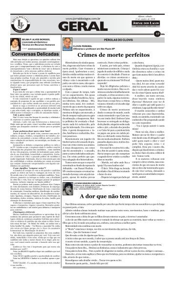 A dor que não tem nome Crimes de morte perfeitos - Jornal dos Lagos