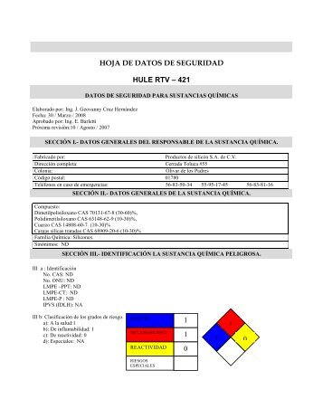 HOJA DE DATOS DE SEGURIDAD - Silicona.com.mx