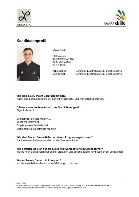 Kandidatenprofil - SwissSkills