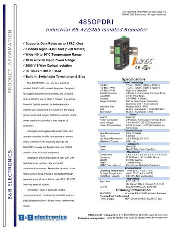 485OPDRI - Datasheet - Ilinx Industrial RS-422/485 Isolated Repeater