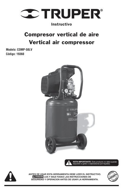 Compresor vertical de aire Vertical air compressor - truper