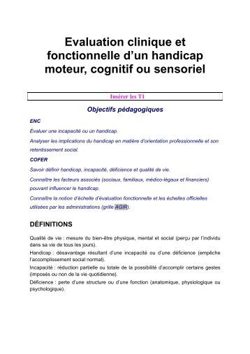 Evaluation clinique et fonctionnelle d'un handicap moteur ... - UMVF